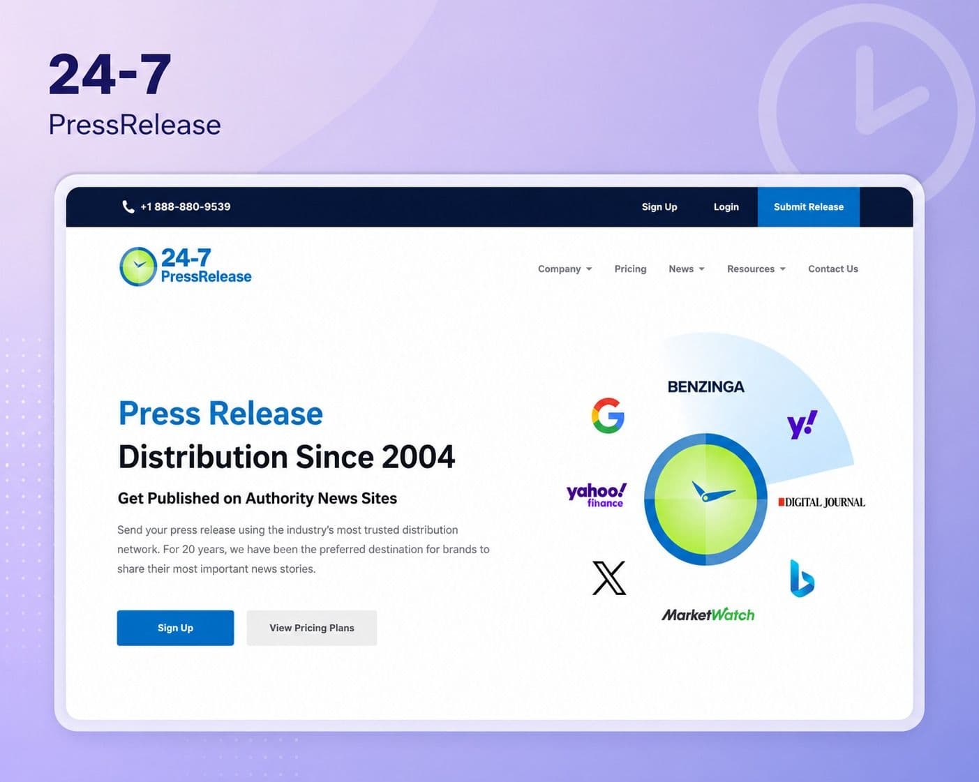 Screenshot of 24-7 Press Release Website